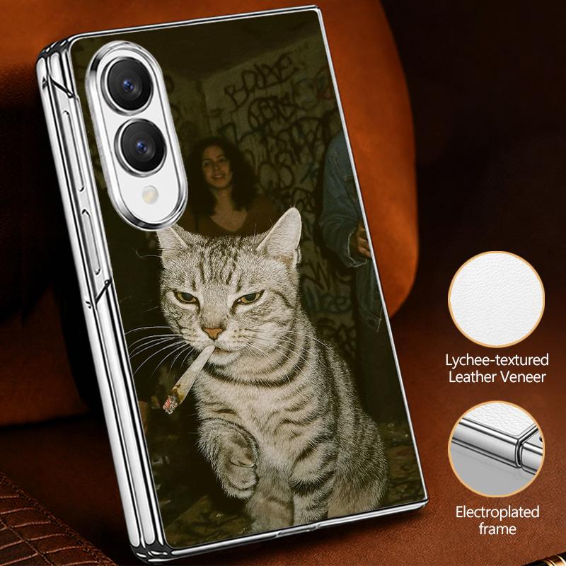 Cute Cat Rabbit Print Case For Samsung Z Fold 8 Ultra 7 6 5 4 Luxury Plating Leather Skin Phone Cover For Galaxy Z Fold8 Fold7 Fold6 Fold5