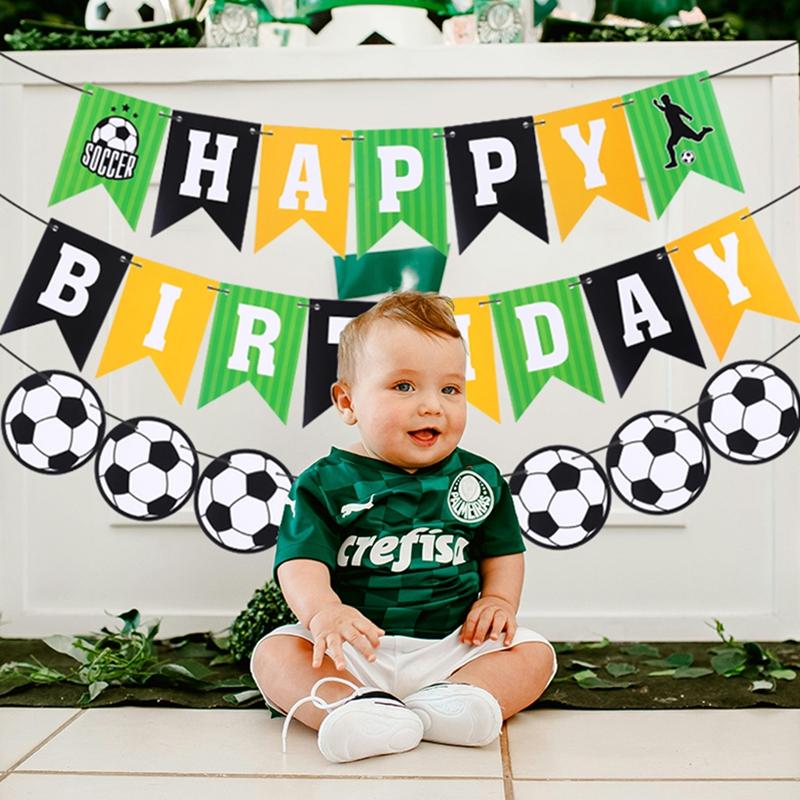1 set Striscione Buon Compleanno Festa di Calcio Ghirlanda di Carta Bambini Ragazzi Tema Sportivo Decorazioni Festa di Compleanno Calcio Gadget Forniture
