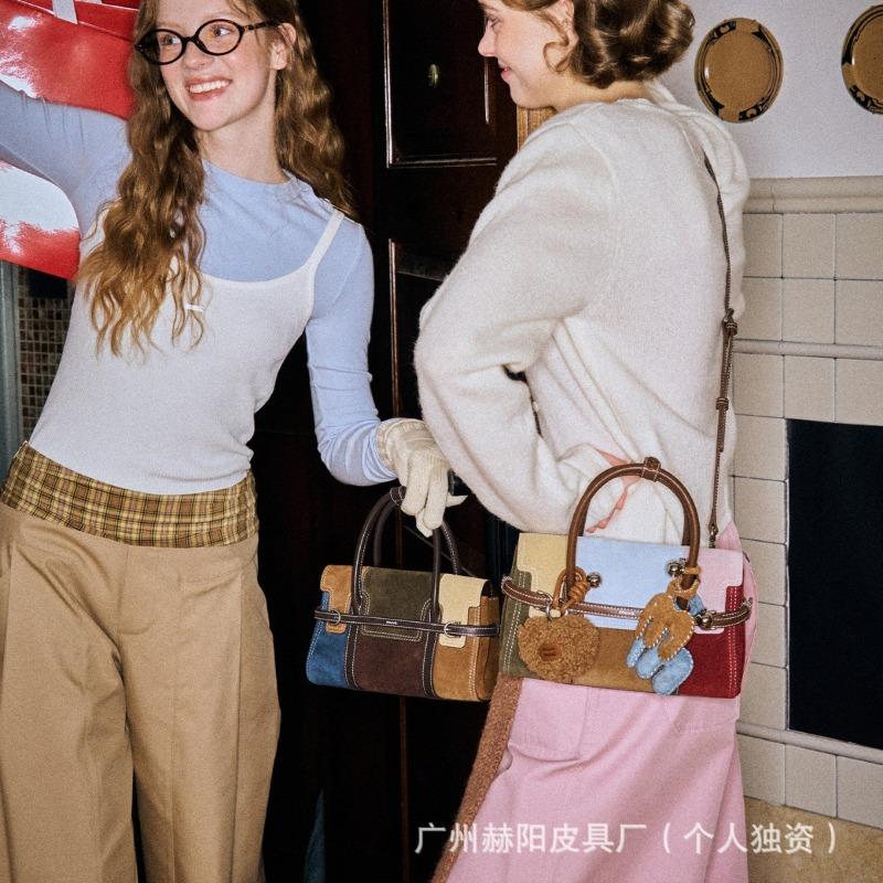 Machimachi bag, color matching portable small square bag, genuine leather women's bag, niche fashion messenger bag, autumn and winter new models