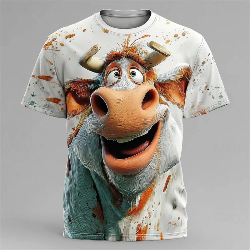 Funny Animal Print T-shirt For Men Cool Camel Funny Cow Chicken Graphic Short Sleeve T Shirts Personality Outdoor Loose Tees