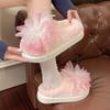Korean Version of Mesh Wool Slippers Women's 2025 Summer and Autumn New Flower Outer Slippers One-word Flat Cotton Slippers