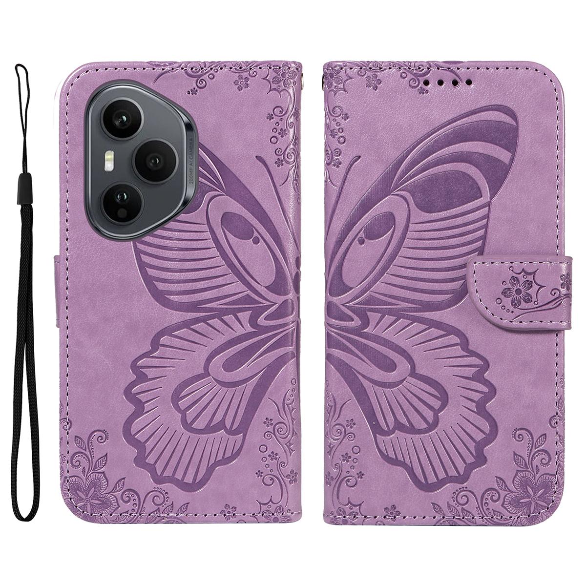 

For Honor 400 Pro 5G (Global) Case Butterfly Pattern PU Leather Folio Flip Phone Cover Light Purple