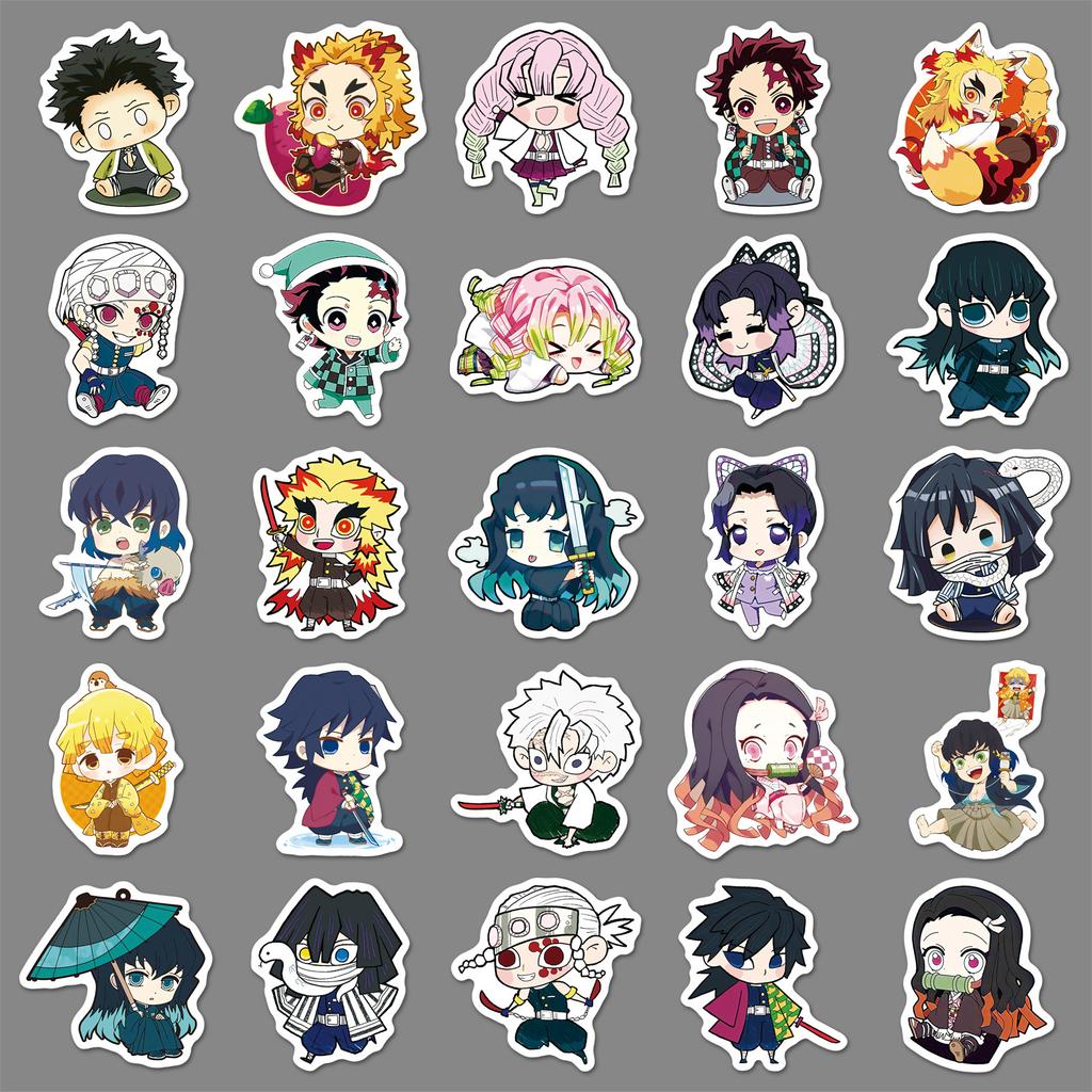 50 Pcs Chibi Demon Slayer Anime Stickers Waterproof Decals For Phone Case Handbook Journal Scrapbook DIY Decor For Anime Fans