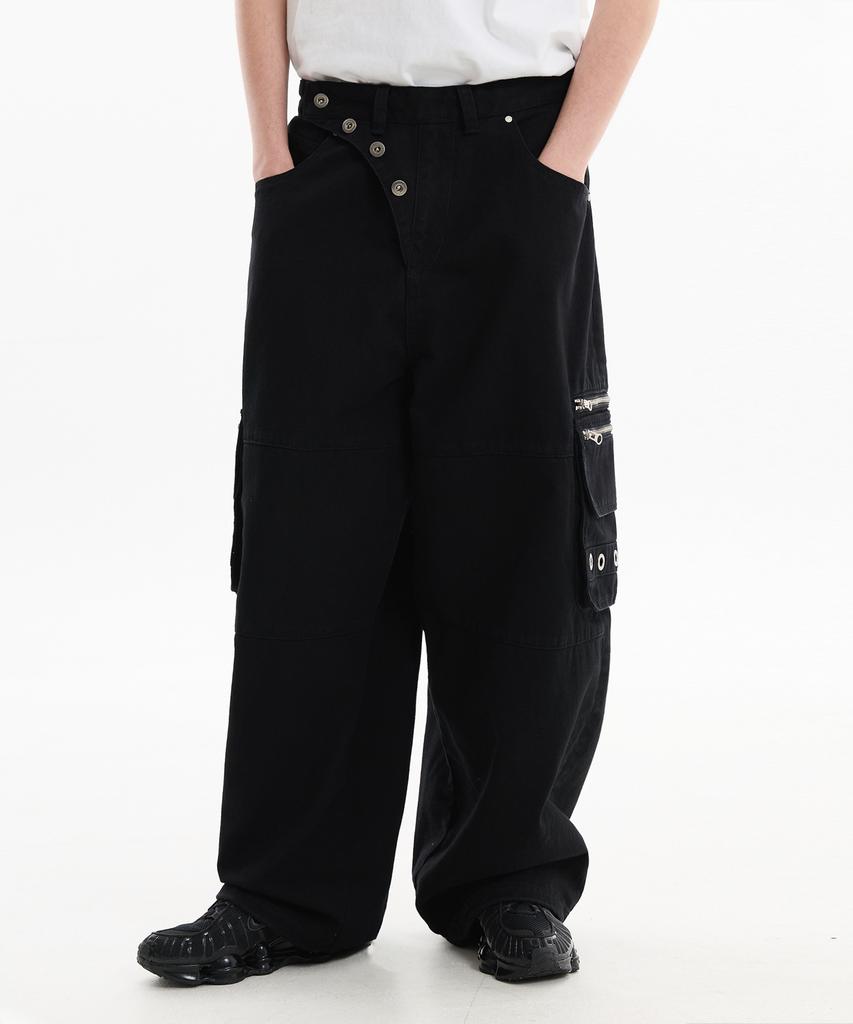 HOODHOOD Eyelet Cargo Pants Black