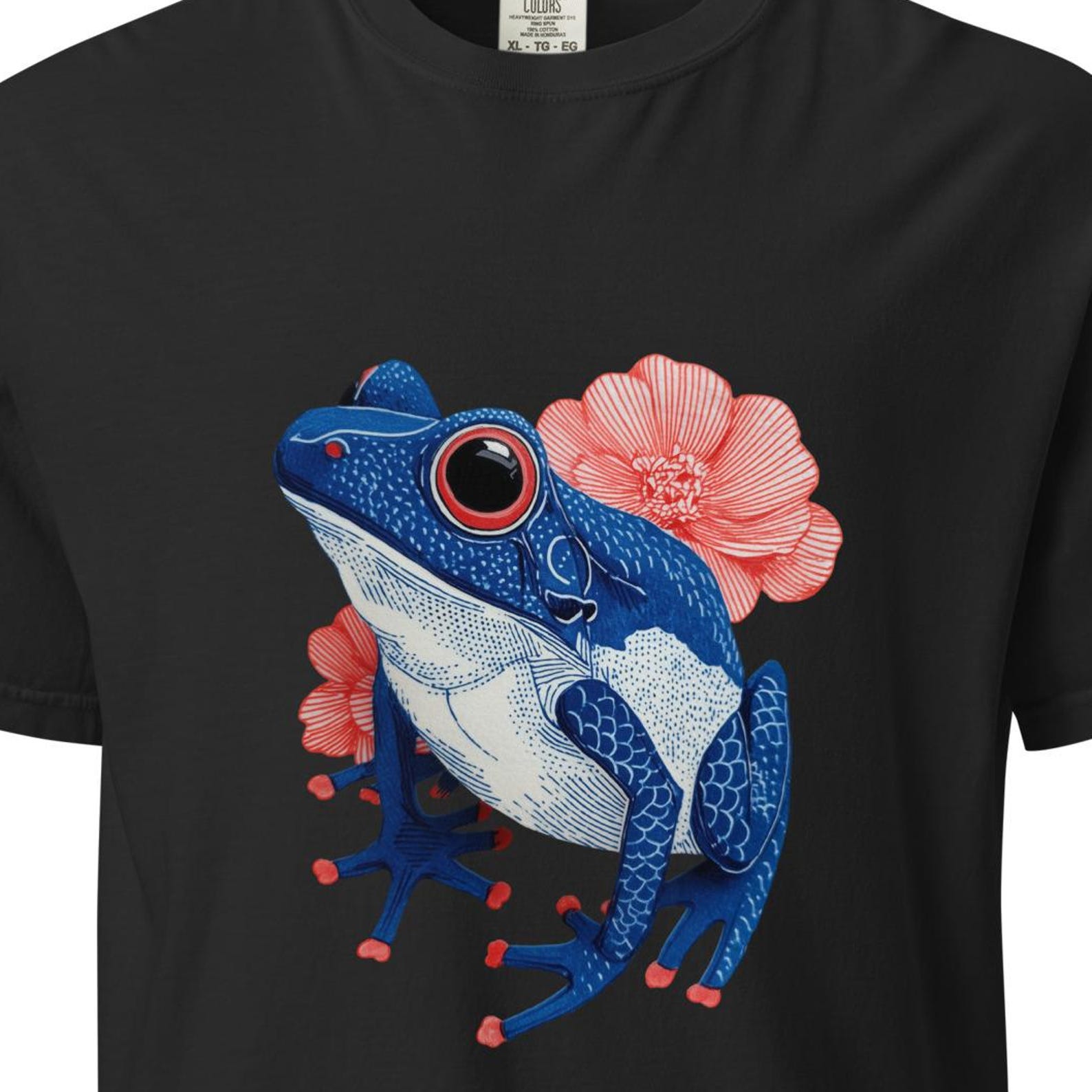 Blue Tree Frog Shirt, Japanese Frog Tee, Cottagecore Frog Shirt, Boho Wildlife T-Shirt L
