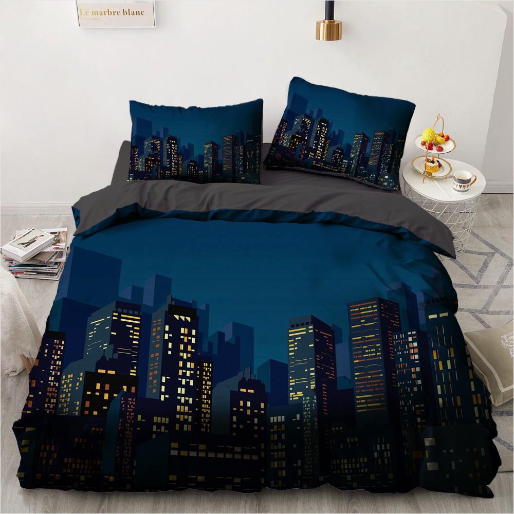 Urban Night View Duvet Cover Set Brightly Lit Night Scene Bedding Set For Teens Adults Queen Size Soft Microfiber Quilt Cover