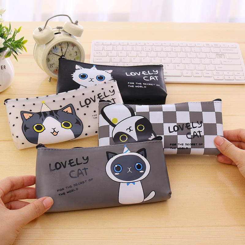 1 Pcs Kawaii Cartoon Cat Pu Pen Bags Student Stationery Gift School Learning Cute Zipper Pencil Case Supplies