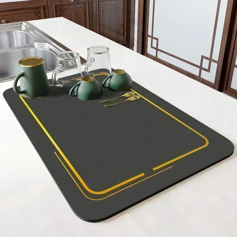 Napa Skin Drain Mat Kitchen Rubber Dish Drying Pad Super Absorbent Drainer Mats Tableware Bottle Rug Kitchen Dinnerware Placemat