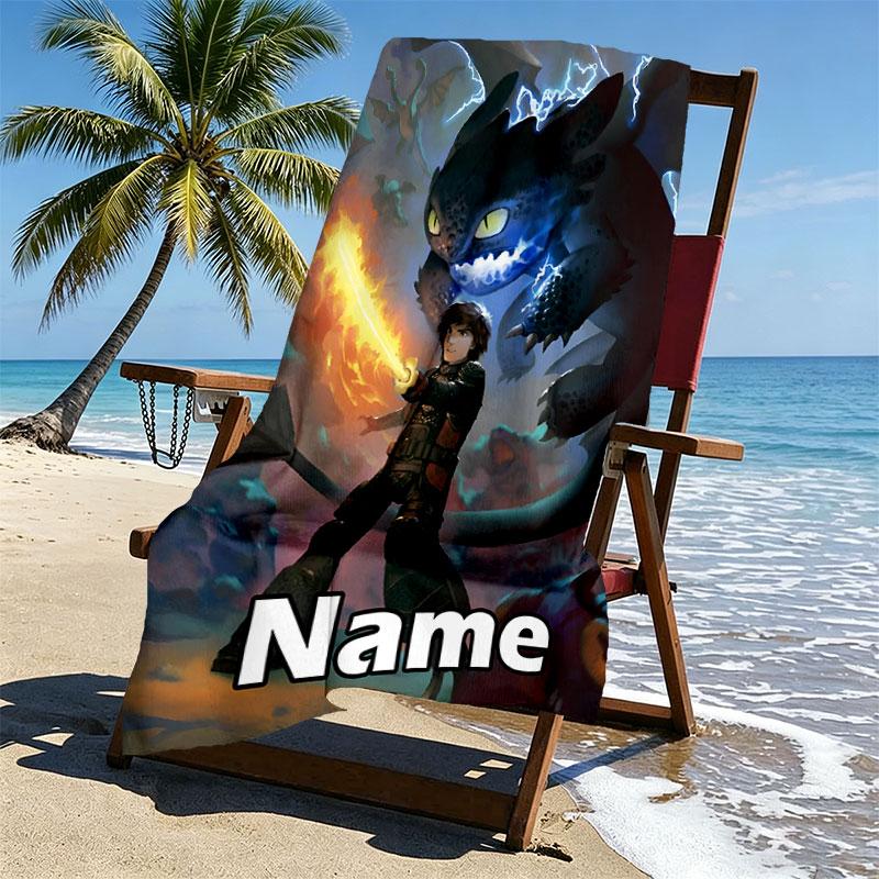 Custom Name Personalized How to Train Your Dragon Print Beach Towel, for Trip Camping Beach Party Home Decor, Birthday Gift for Family & Friends