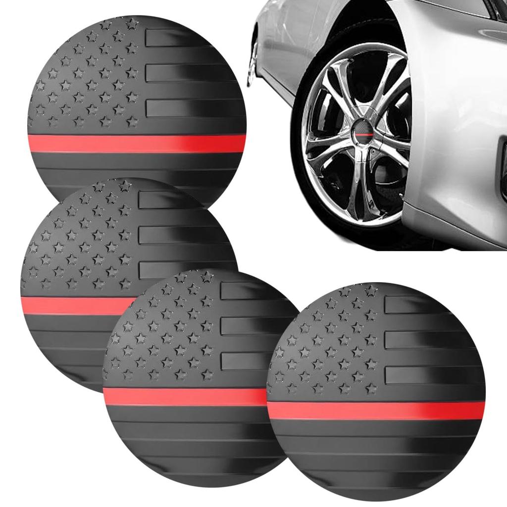 Gevrkjenp Flag Wheel Center Cover, Hub Wheel Center Sticker - 4 Pcs Aluminum Alloy