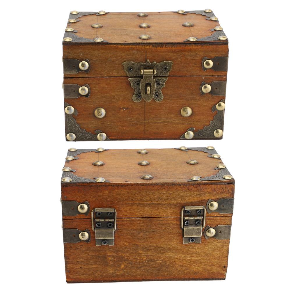 2pcs Wooden Vintage Storage Box Combination Lock Decorative Storage Box Home Decor