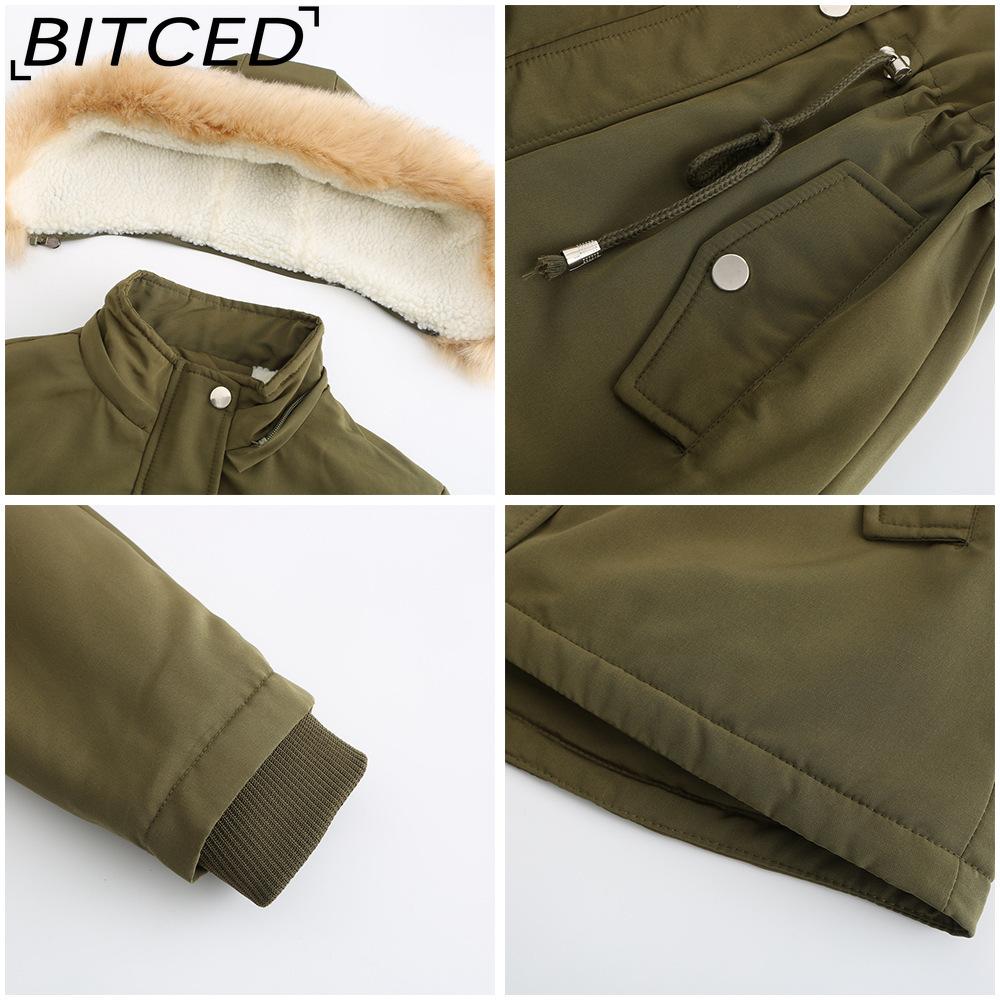 BITCED Autumn/Winter Women's Thickened Shearling-Lined Cotton Coat Loose-Fit Cotton Jacket with Detachable Hood and Fleece Lining