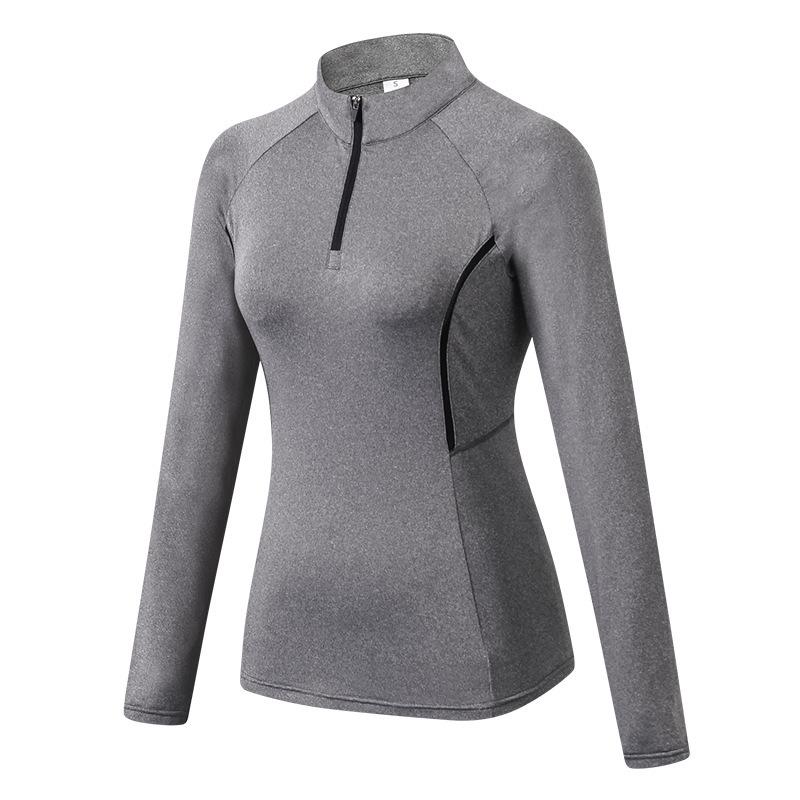 Women's Quick-Dry Long Sleeve Bodycon Sports Yoga Top with Half-Zip and Stand-Up Collar.