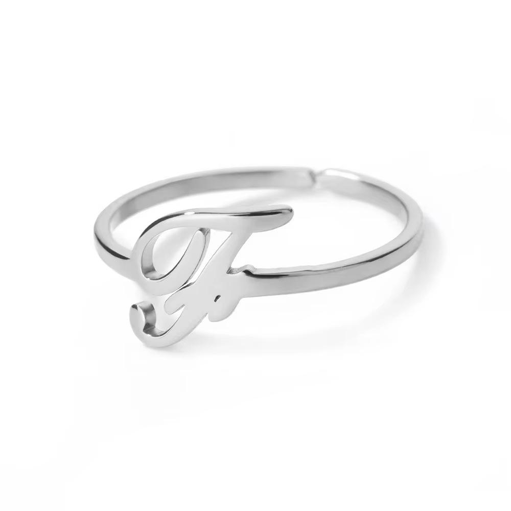 Stylish Adjustable 26-Letter Stainless Steel Ring for Women - A-Z Personalized Initial Finger Ring