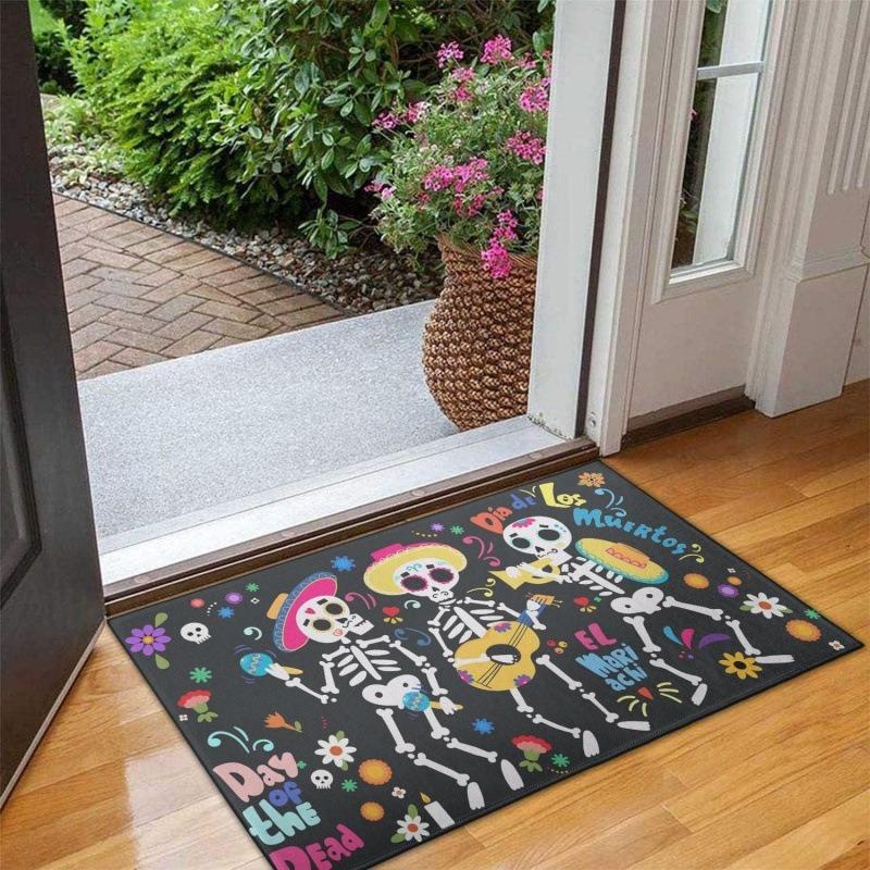 

Halloween - Style Pattern Door Mat, Skeleton Pumpkin Head Welcome Mat, Scary Clown, Highly Atmospheric Entryway Rug 40X60cm