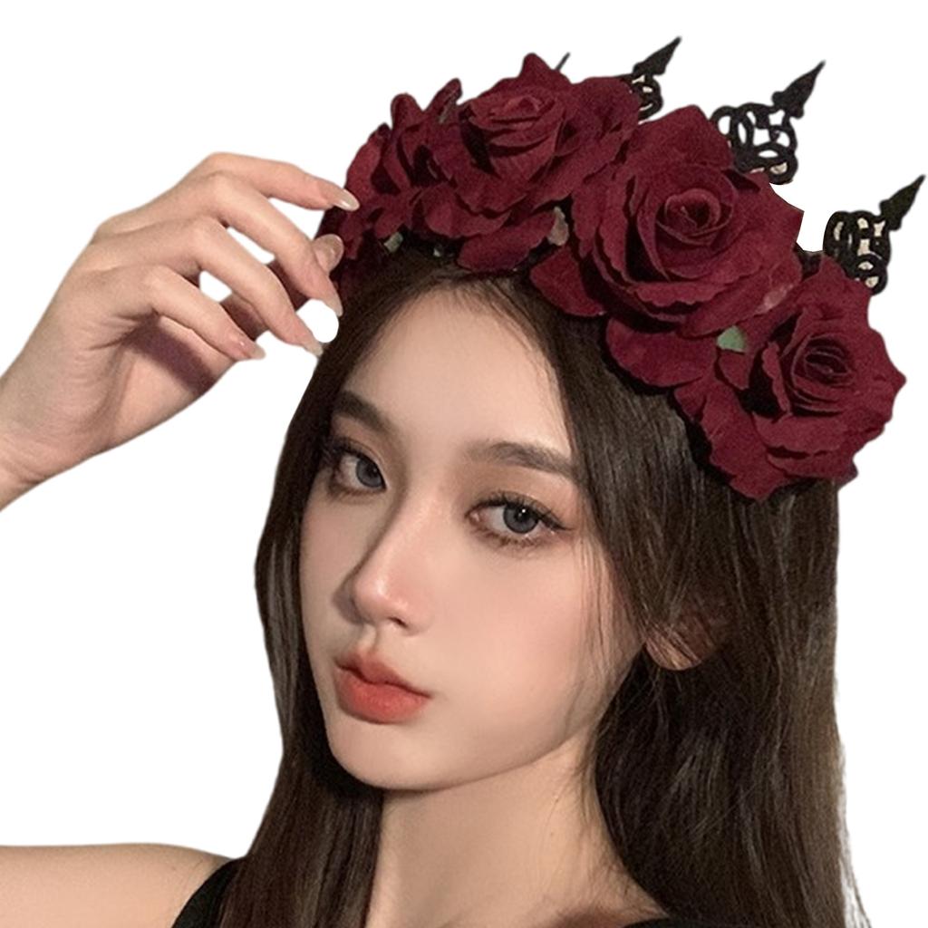Gothicism Rose Headbands Halloween Cosplay Hair Hoop Carnivals Headbands for Bridal Wedding and Festival