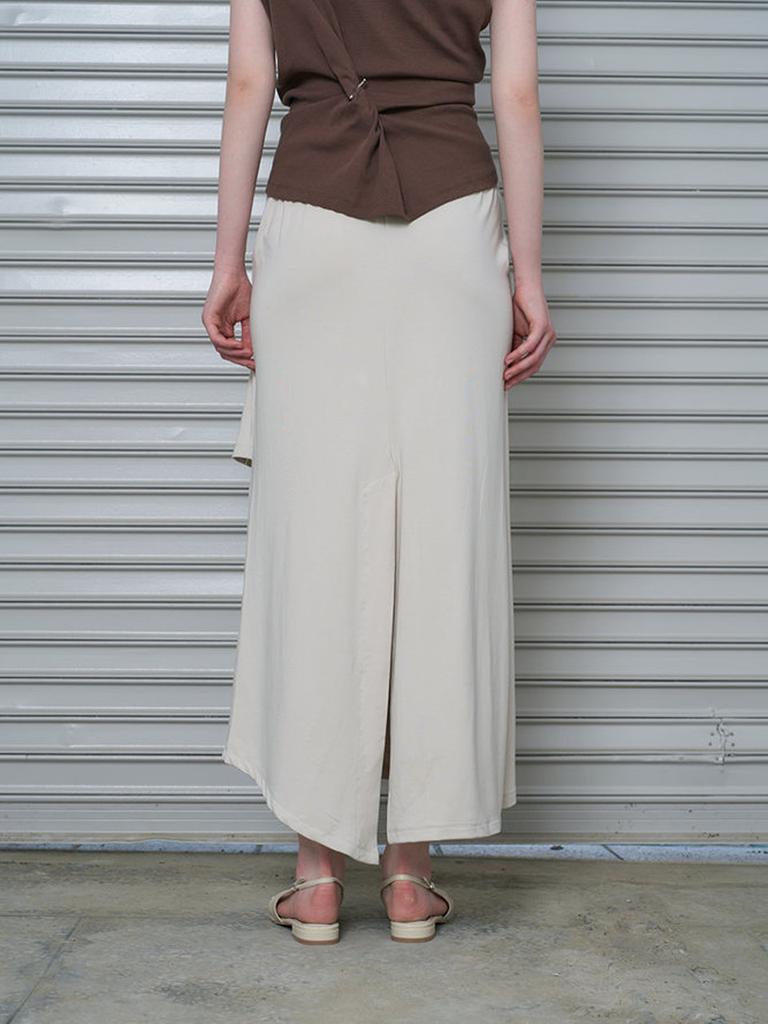 Lami Drape Button Long Skirt (Beige)