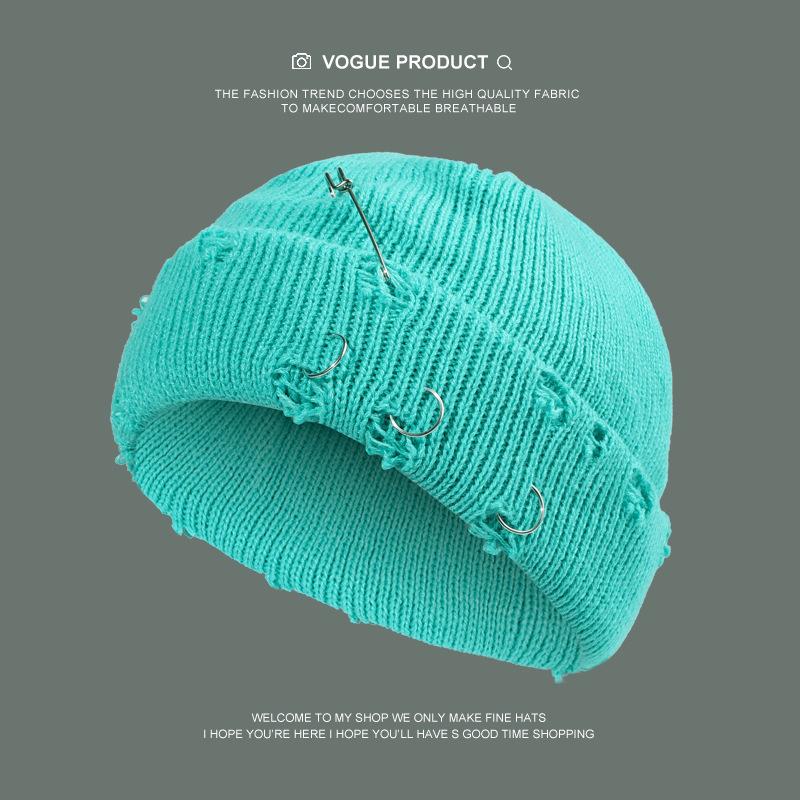 Autumn and Winter Hole Breaking Ruffian Hat, Solid Color Knitted Hat, Men's and Women's Street Knitted Hat, Versatile Design