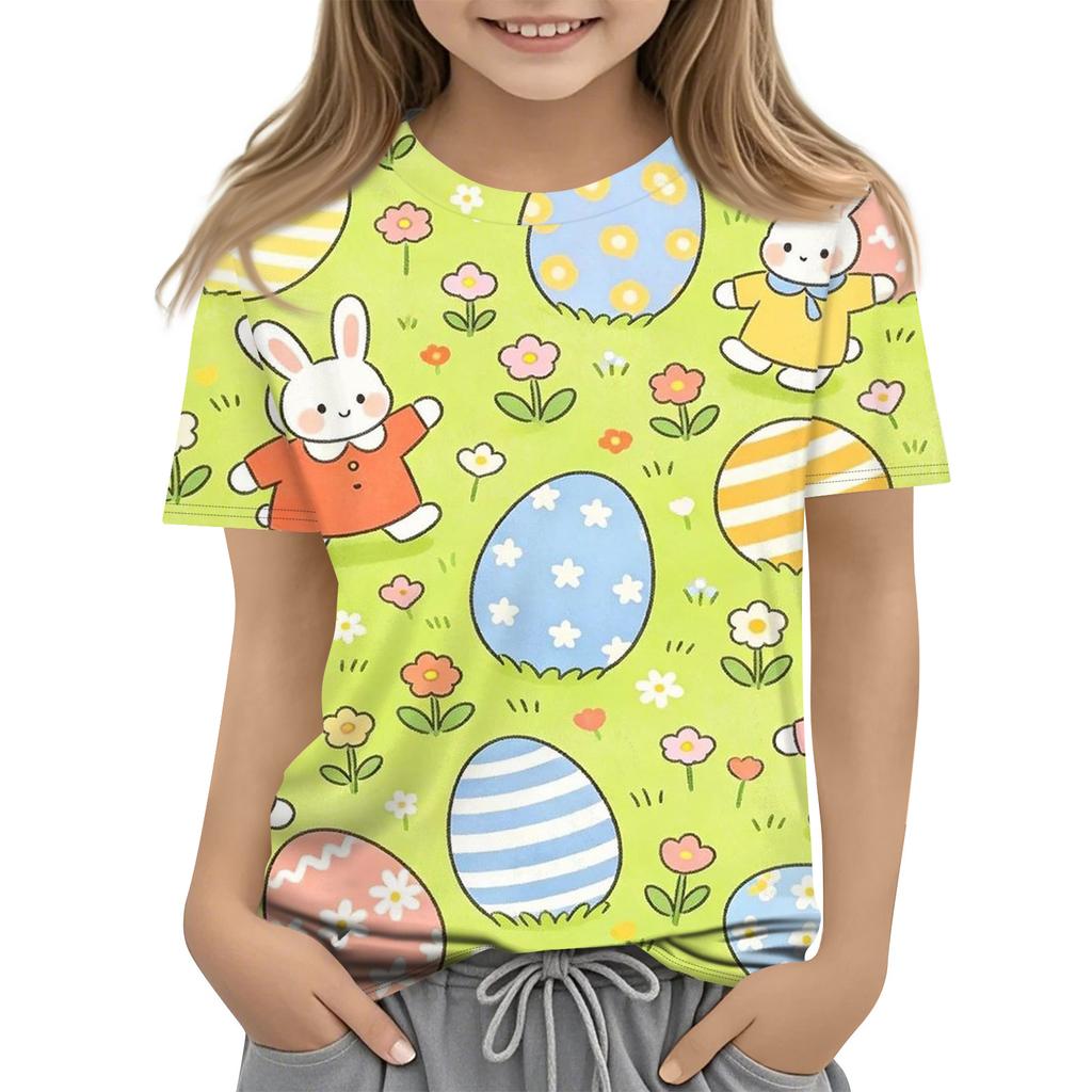Children's Easter Printed Round Neck Short Sleeved Casual T-shirt
