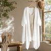 Short Sleeved Long Shawl Loose Beach Top Breathable Linen Cardigan  Summer Wear
