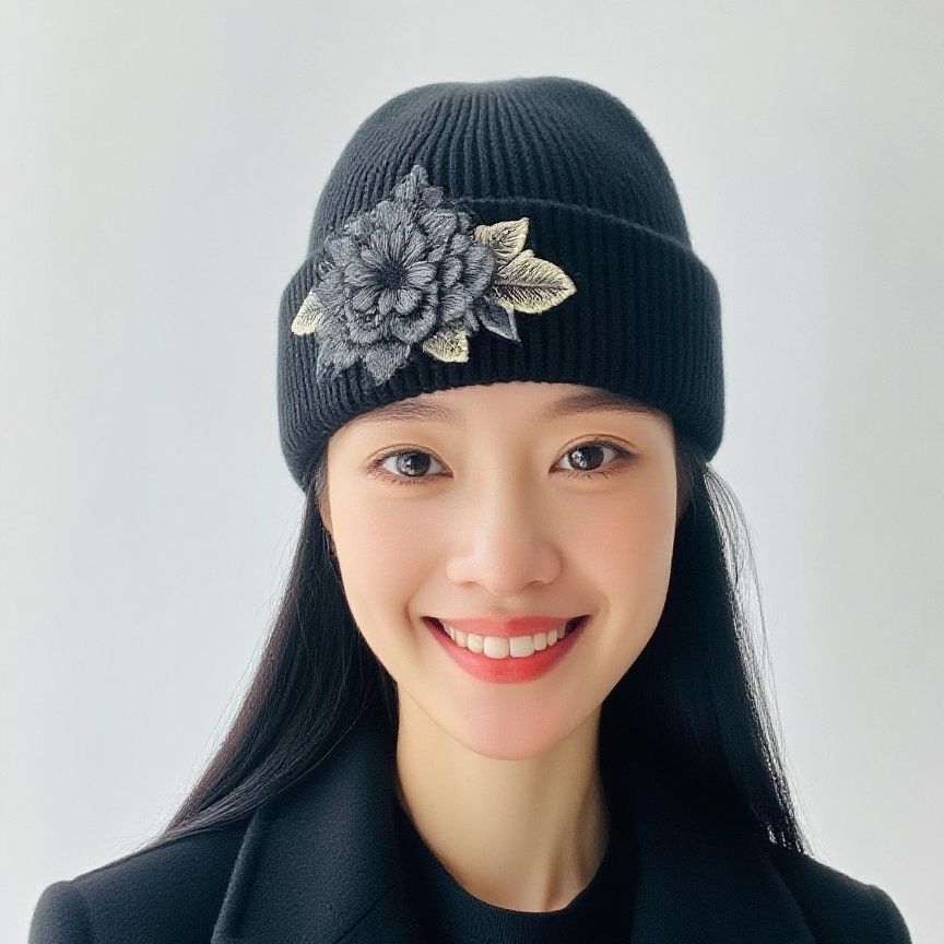 Women s Hat Fashion Hats Embroidered Knit Beanie - Autumn/winter Bucket Hat - Versatile Loose-fit Warm Hat Fleece-lined and stretchy