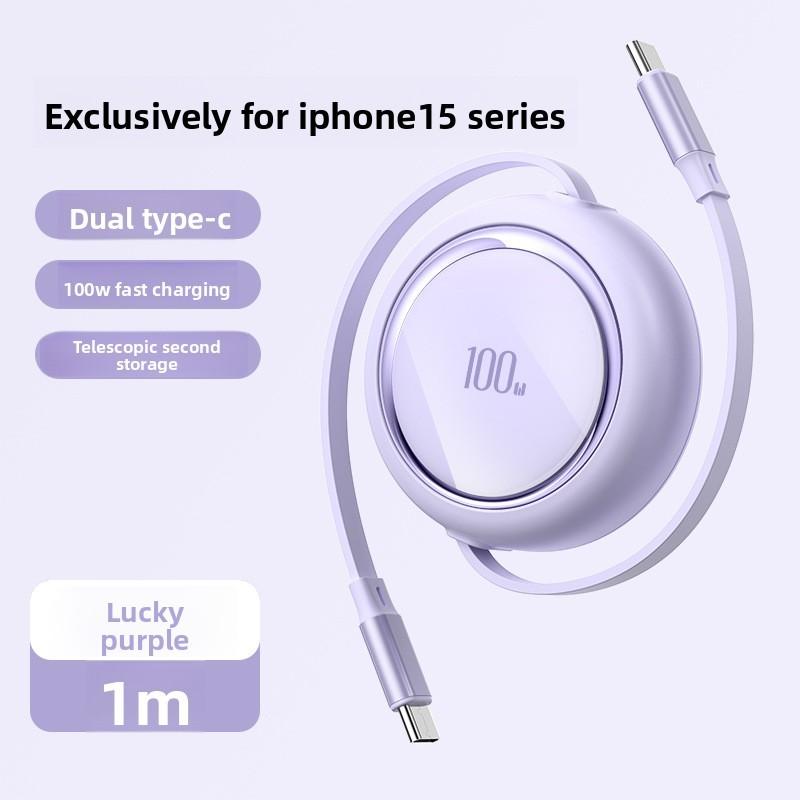 Apple Iphone 15 Lightning Typec Charging Cable With 100w Power And Retractable Design For Travel And Office