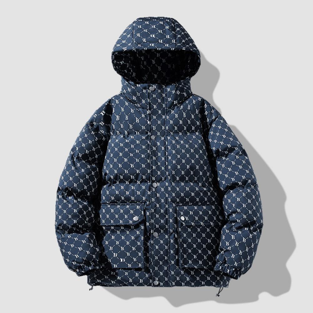 Winter down cotton clothes men's trendy brand solid color B-print men's and women's same style couple style thickened warm cotton clothes