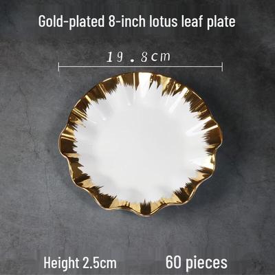 ZISIZ Gold-Rimmed Ceramic Lotus Leaf Dinner Plate
