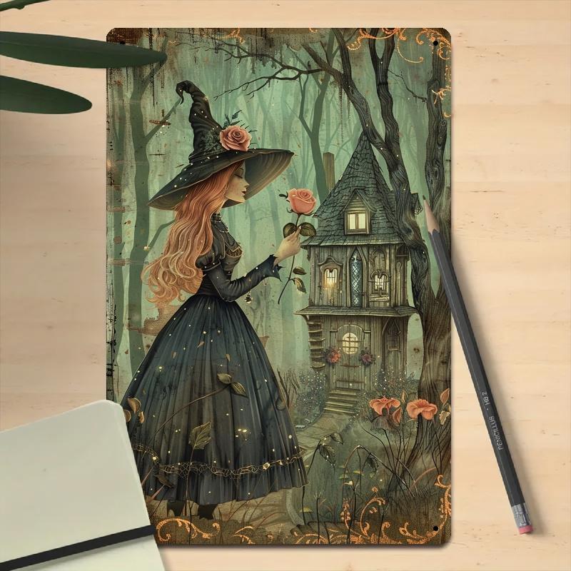 Chic Witch-Themed Metal Wall Art - 8x12" Vintage Tin Sign with Pre-Drilled Holes, Easy To Hang | Perfect for Bedrooms, Bathrooms