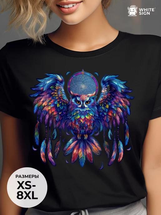Owl Dreamcatcher black oversized cotton T-shirt XL