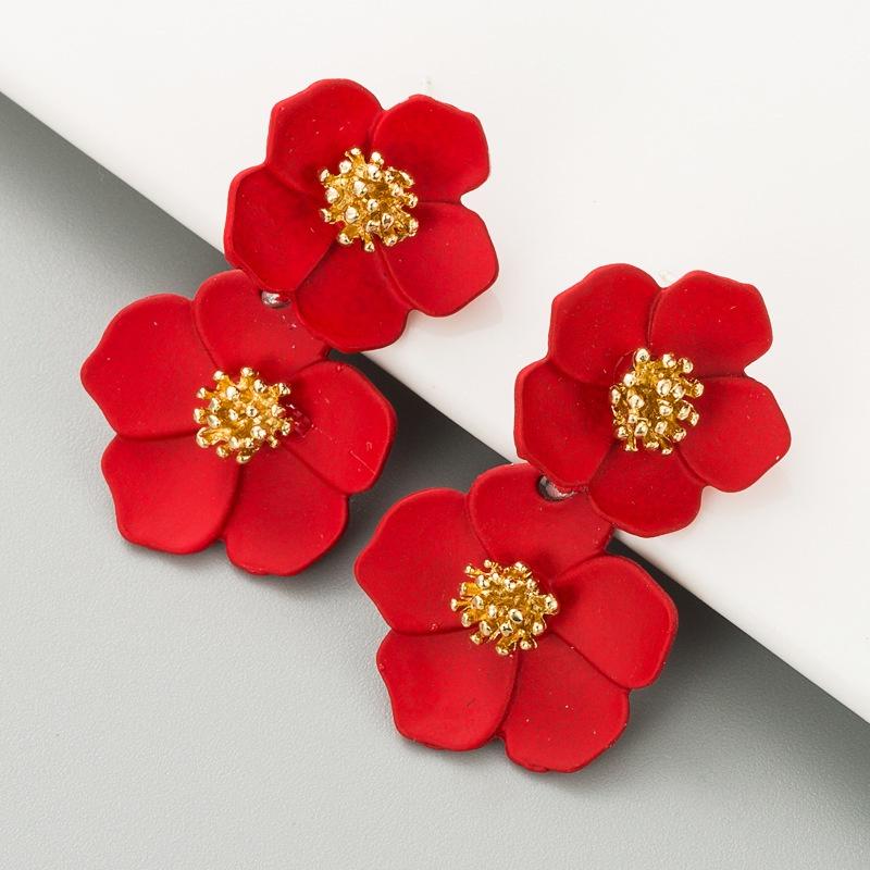 Fashion Sweet Colorful Multilayer Flower Drop Earrings Simple Alloy Lacquer Earrings for Women Jewelry Gifts PD722