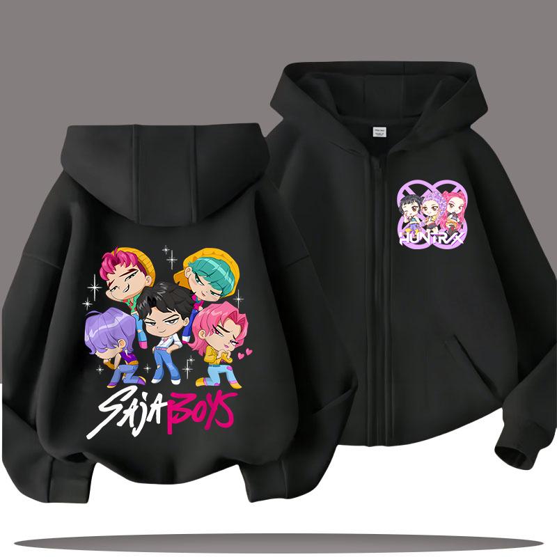 Hettegenser for barn med glidelås - K-pop Demon Hunters Jente Casual Topp - Gutt Sportsskjorte - Tegneserietrykk - Høst/vinterjakke