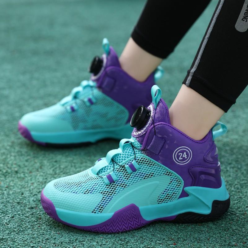 Boys 'basketball Shoes Swivel Button Sneakers Children's Mesh Casual Breathable Students Women's Fashion