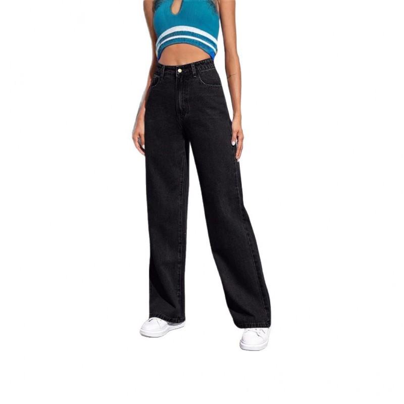 Womens High-Waisted Wide Leg Straight Cut Denim Pants Casual Loose Fit Jeans 2026