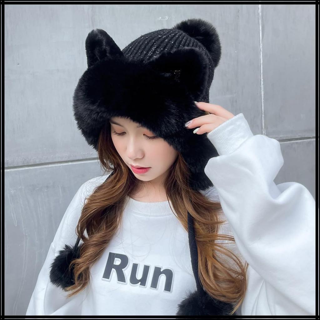 White Fang Winter Cat Ear Hat with Fluffy Cute Animal CZ381 Women's Ears, Costume, (Pink)