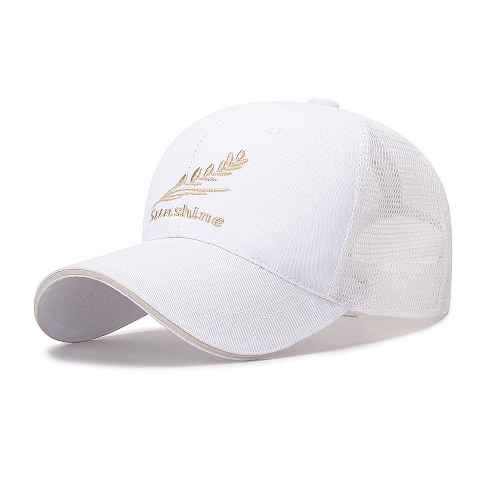Fashion Wheat Embroideried Mesh Baseball Cap Breathable Adjustable Sun Hat Wide Brim Peaked Cap Outdoor Sports