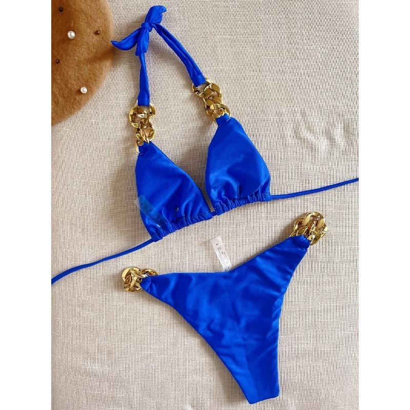 

Новый сексуальный треугольный купальник, женский комплект из двух частей, купальник с половиной тела, купальник с эффектом пуш-ап S синий