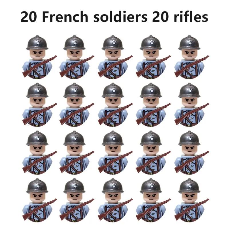 20Pcs/Set WW2 Military Soldier Array Soviet US UK France Japan Canada Italy China Building Blocks Action Figure Bricks Kids Toy
