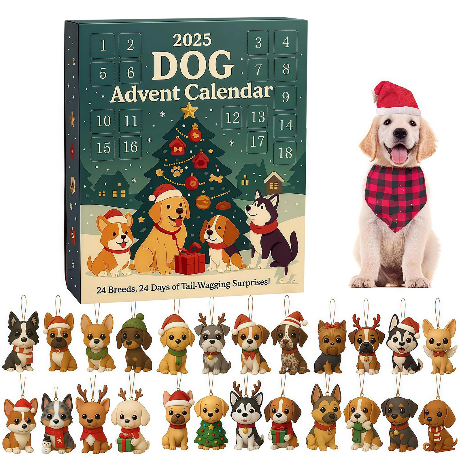 

2025 Cute Dog 24 Days Christmas Countdown Calendar Acrylic Dogs Figure Ornaments Xmas Advent Calendar Xmas Gifts for Dog Lover Calendars