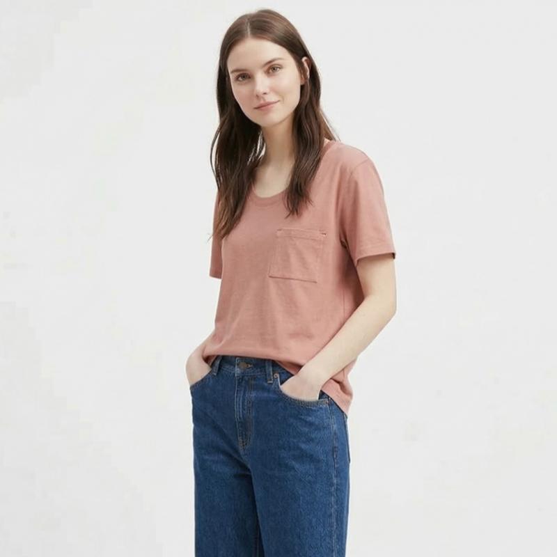 [Shop  ] DomeSTic Women S U Neck cheST PockeT ShorT Sleeve T ShirT Dai wSh 21147 Black