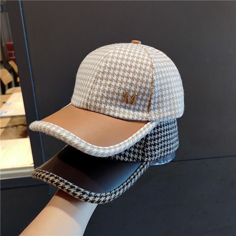 ins leather brim thousand birds plaid M standard cap children autumn and winter versatile fashion baseball cap fashion cap