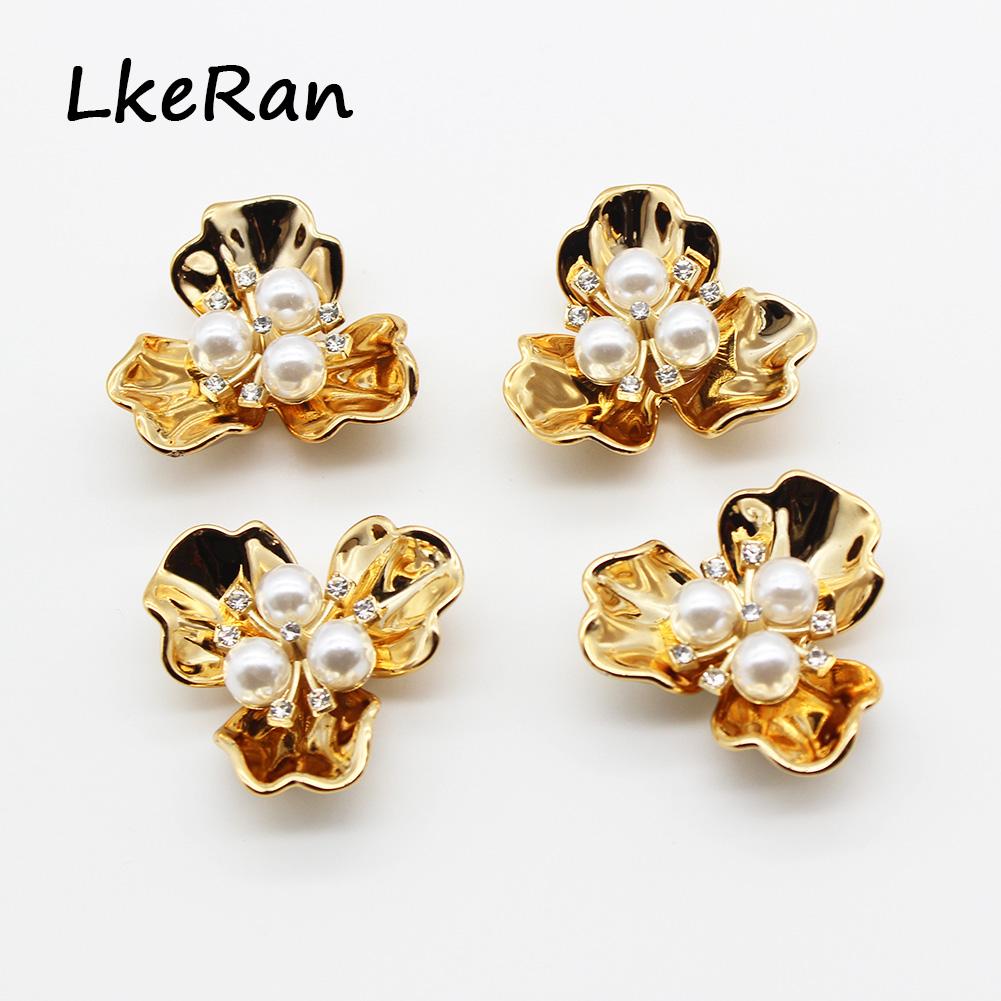 Shiny 5Pc 35x39mm Shell Pearl Flower Buttons Alloy Rhinestone Jewelry Accessories Bride Bouquet Flower die Bag Hair Materia