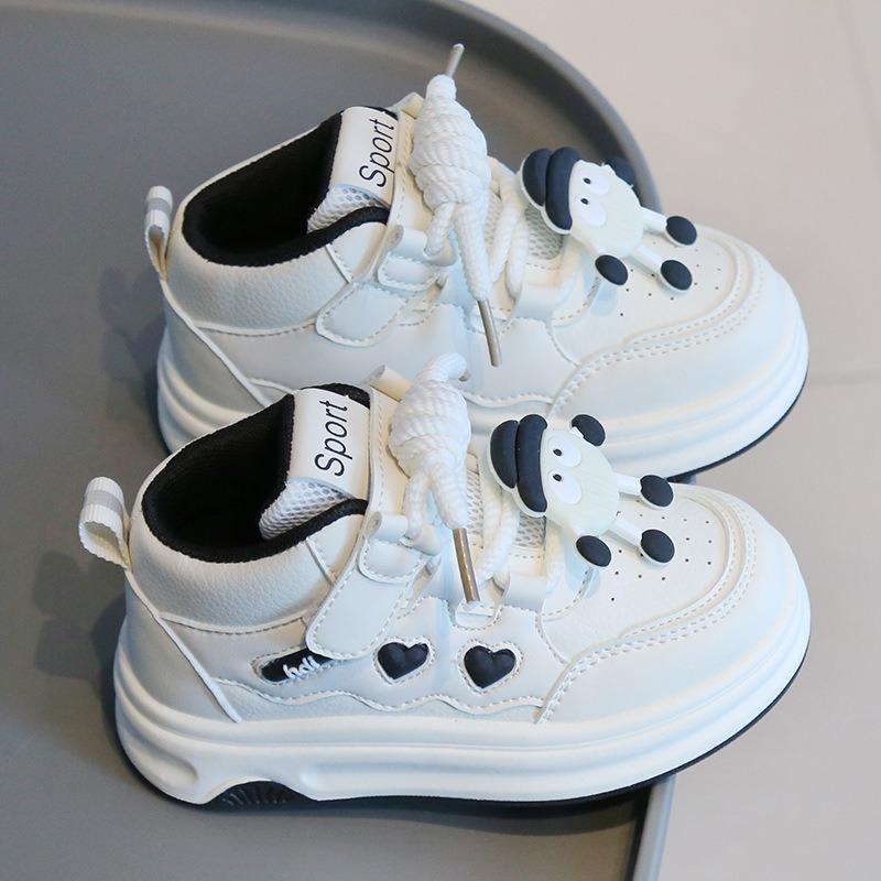 Children’s Sneakers, Spring/Autumn Girls’ White Cartoon High-Top Shoes, Boys’ Casual Skate Shoes, Soft-Soled Baby Shoes