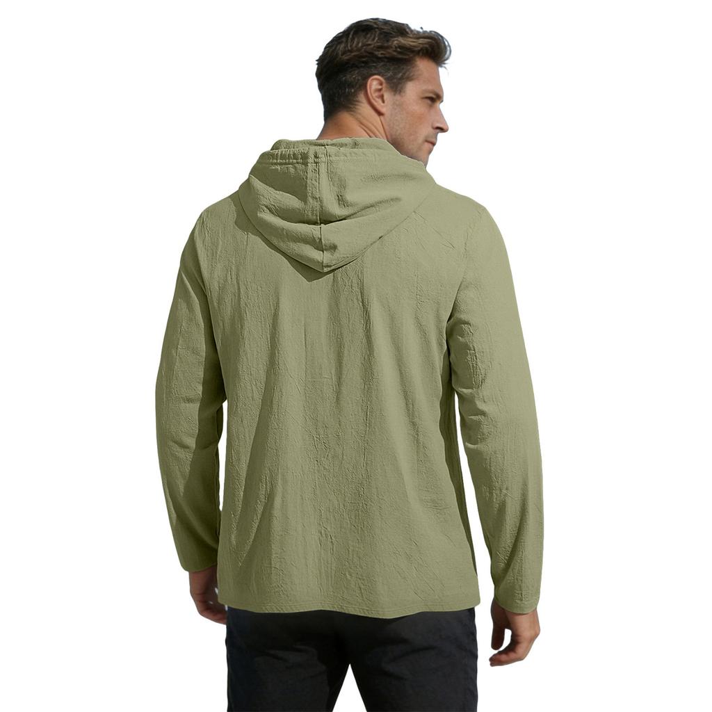 Herren Langarm Button-Down Hemd mit Kapuze Lässig Leicht Kordelzugkapuze Entspannte Passform Oberteil für den Alltag