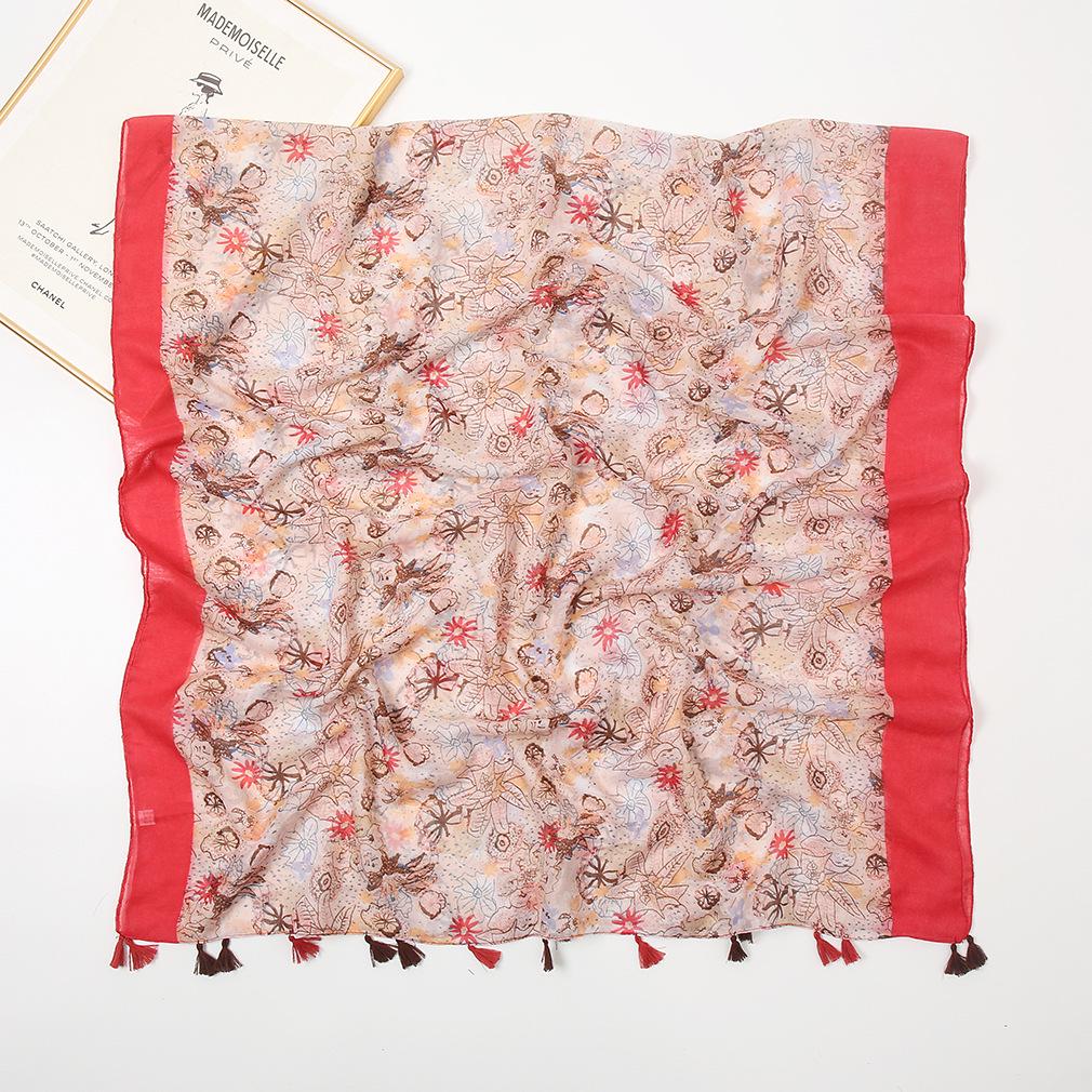 Retro Mori Girl Japanischer Literarischer Baumwolle Leinen Quasten Schal - Vielseitiger Sonnenschutzschal mit Druck Patchwork