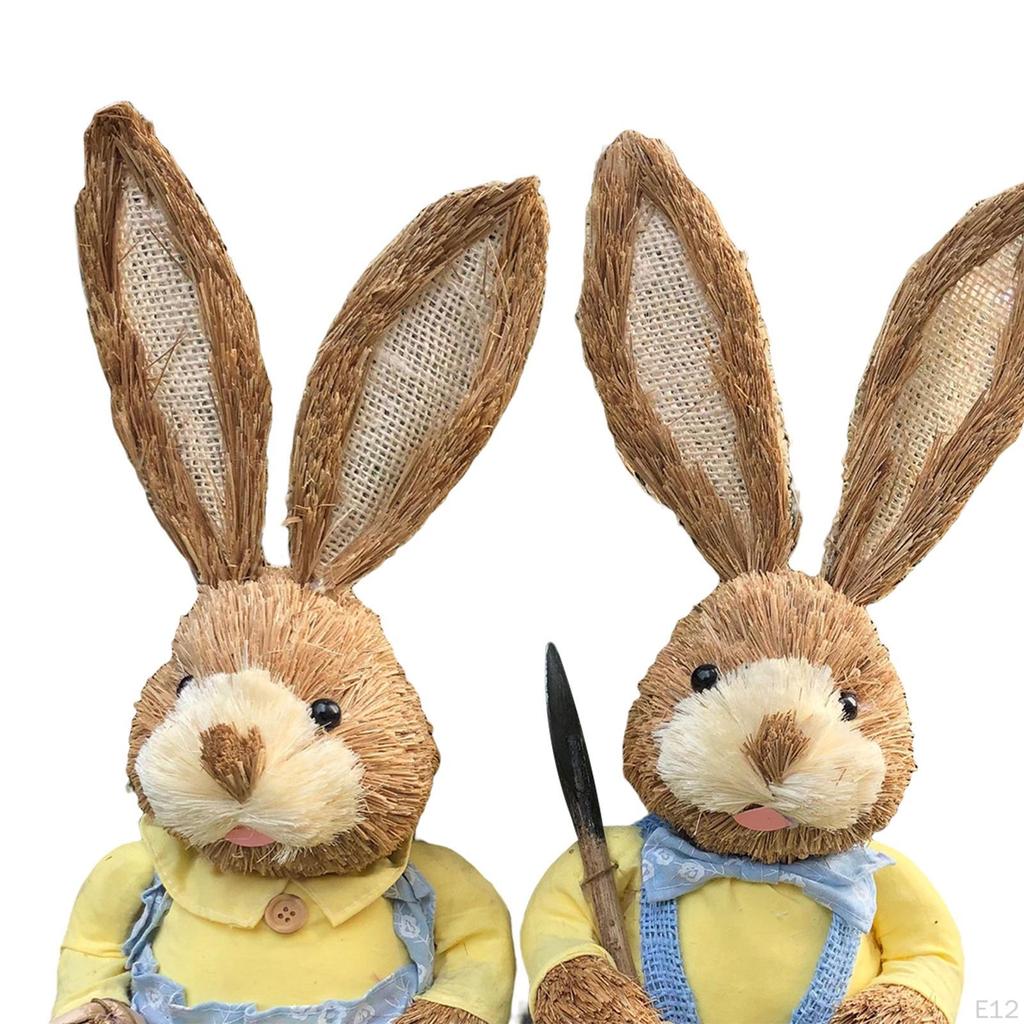 1 Pair Artificial Woven Figures Animal Model Sculpture Standing Statue Doll for Office Easter