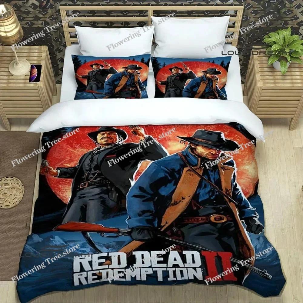 Red Dead Redemption 2 Print Bedding Sets Exquisite Supplies Set Duvet Cover Bed Comforter Set Bedding Set Luxury Birthday Gift
