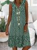 Summer new European and American women's clothing, hot-selling V-neck small floral printing sleeveless women's dress