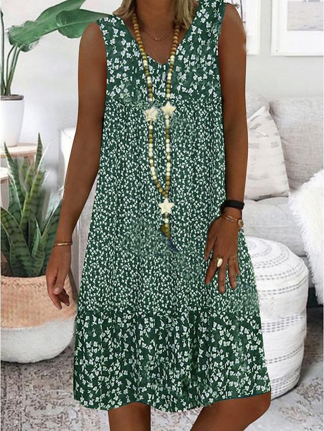 Summer new European and American women's clothing, hot-selling V-neck small floral printing sleeveless women's dress