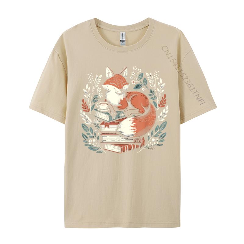 Cute Cottagecore Floral Fox Aesthetic Women Premium Cotton Printed Tops Shirts New Arrival Adult T-Shirt Slim Fit Tops Shirt